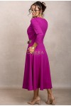 Rochie Olivia din jerse de bumbac magenta cu maneca 3/4 si detalii animal print
